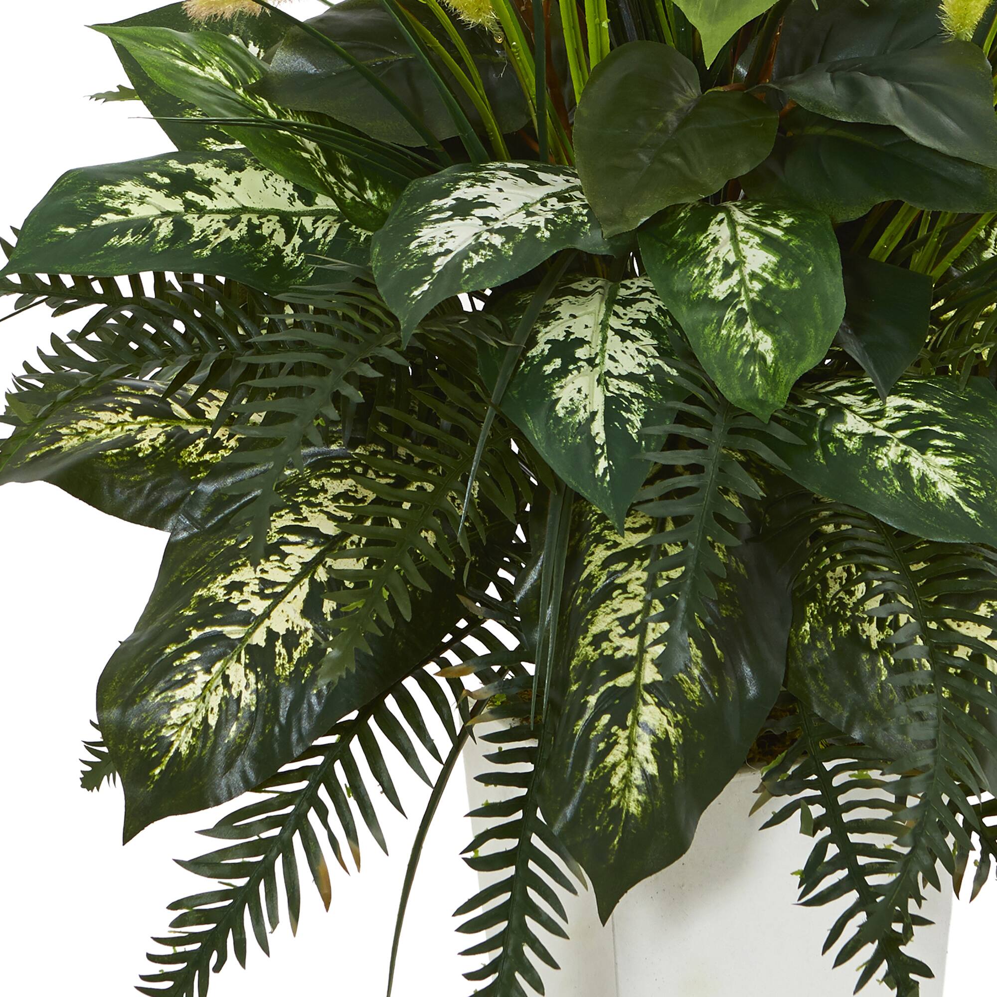4ft. Mixed River Fern & Dogtail In White Tower Planter